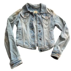 VTG Abercrombie & Fitch Womens Small Light Wash Distressed Denim Trucker Jacket